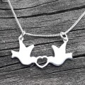 Authentic 925 Sterling Silver Lovebirds Pendant and Chain - 45cm Fine Link Necklace
