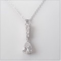 925 Sterling Silver Necklace with Created Diamond Pear Cut Drop Pendant