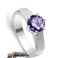 2.0CT Simulated Amethyst and Pave Cr.Diamond Engagement Ring in S925 Sterling Silver - 7 | P