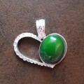 Sterling Silver Plated Jade Heart Pendant 4.5cm x 3.5cm