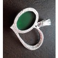 Sterling Silver Plated Jade Heart Pendant 4.5cm x 3.5cm