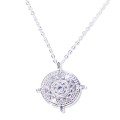 925 Sterling Silver Compass Disc Necklace - 40cm Curb Chain with Extender