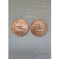 Two 1/2 Pennies - 1942 and 1960
