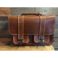 Genuine Leather 2 Division Bag with buckles