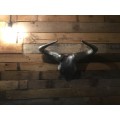 Blue-wildebeest skull, powder-coated with Gun Metal for wall decor