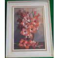 Still life with Flowers - Original Vintage Painting by D le Roux - Oil on Board- Framed