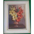 Still life with Flowers - Original Vintage Painting by D le Roux - Oil on Board- Framed