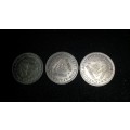 Three pence South africa coins 1957,1958,1959 SILVER