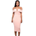 Pink Off Shoulder Midi Dress Formal Cocktail Party Night Club Evening Wear