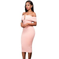 Pink Off Shoulder Midi Dress Formal Cocktail Party Night Club Evening Wear