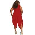 Red Plus Size Cowl Neck Loose Fitting Harem Style Sleeveless Jumpsuit