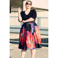 Black with Floral Print Skirt Plus Size Dress Formal Cocktail Party Night Club Evening Wear