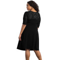 Women's Black Lace Detail Half Sleeve Plus Size Dress Formal Cocktail Party Night Club Evening Wear