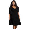 Women's Black Lace Detail Half Sleeve Plus Size Dress Formal Cocktail Party Night Club Evening Wear