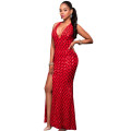 Red Diamond Sequin Pattern Sleeveless Maxi Dress Formal Cocktail Party Night Club Evening Wear