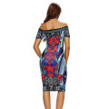 Women Floral Abstract Print Off Shoulder Design Mini Short Sleeve Bodycon Sexy Summer Dress