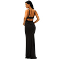 Black Lace Detail Padded Maxi Dress Formal Night Club Cocktail Party Evening Wear