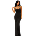 Black Lace Detail Padded Maxi Dress Formal Night Club Cocktail Party Evening Wear