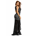 Black Sheer Lace Lined Sleeveless Maxi Dress Formal Cocktail Party Night Club Evening Wear