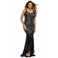 Black Sheer Lace Lined Sleeveless Maxi Dress Formal Cocktail Party Night Club Evening Wear