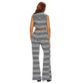 Wide Leg Belted Collared Black And White Button Front Jumpsuit Small to Plus Size