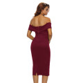 Local Stock Burgundy Padded Off Shoulder V Front Midi Formal Dress Cocktail Party Night Evening Wear