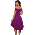 Purple Off Shoulder High Low Skater Dress Formal Cocktail Party Night Club Evening Wear