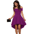 Purple Off Shoulder High Low Skater Dress Formal Cocktail Party Night Club Evening Wear