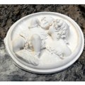 Antique style plaque of girl and baby
