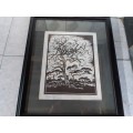 STUNNING GREGOIRE BOONZAIER BLACK AND WHITE LINOCUT