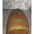 VINTAGE OAK WINE BARREL WITH BRASS HOOPS AND ON A CUSTOM MADE STAND