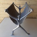 CARROLL BOYES:  GORGEOUS MAN DESIGN AND GRAY LEATHER MAGAZINE STAND IN GREAT CONDITION