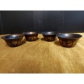4 STUNNINGLY DECORATED VINTAGE BRONZE BRASS TIBETAN BUDDISM TEA CUP BOWLS
