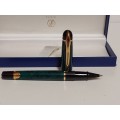 FABULOUS WATERMAN PARIS GREEN MARBLE FINE ROLLER POINT PEN IN ITS ORIGINAL BOX AND WITH BOOKLET