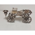 ANTIQUE LATE 19th CENTURY CIGAR HOLDER CARRIAGE WITH A LIDDED MATCH COMPARTMENT AND SHELL ASHTRAY
