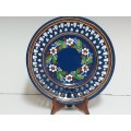 VINTAGE HUNGARIAN MAJOLICA DECORATIVE ART POTTERY PLATE, HAND PAINTED STUNNING FLORAL DESIGN