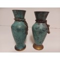STUNNING VINTAGE PAIR OF PATINATED BRASS VASES