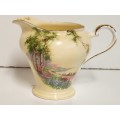 VINTAGE 1950`s AYNSLEY BONE CHINA CREAMER, BUTTERY YELLOW WITH A LANDSCAPE MOTIF
