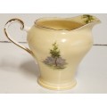 VINTAGE 1950`s AYNSLEY BONE CHINA CREAMER, BUTTERY YELLOW WITH A LANDSCAPE MOTIF