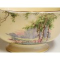 VINTAGE 1950`s AYNSLEY BONE CHINA SUGAR BOWL, BUTTERY YELLOW WITH A LANDSCAPE MOTIF