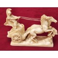 VINTAGE SIGNED SANTINI GLADIATOR AND HORSE-DRAWN CHARIOT COMPOSITE MATERIAL SCULPTURE