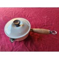 VINTAGE LE CREUSET MADE IN FRANCE ENAMELED CAST IRON SMALL LIDDED PAN HANDLED POT MARKED 14