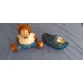 2 x Vintage Money Boxes - Treehouse - Bear And Blue Money Box Wooden Clog
