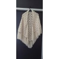Vintage Beige/Cream Crochet Shawl With Tassels