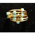 Gold Tone Austria Stamped Multi Band Ring with Turquoise Colour Stones