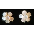 Vintage Gold Tone Marhill Signed Clip On Earrings with Genuine Mother of Pearl