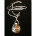 Indian Silver Long Chain with Bottle Pendant inlaid with Semi Precious Stones