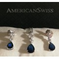 Sterling Silver Blue and Zirconia Stones Earring and Pendant with Chain Set
