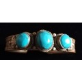 Vintage Handmade Bangle with Genuine Turquoise Stones