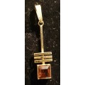 Vintage Rolled Gold Pendant with Orange Glass Stone
